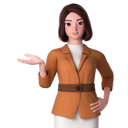 Young Woman Presenting To Left Side Using Left Hand  3D Illustration