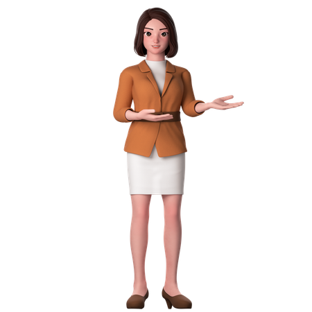 Young Woman Presenting To Right Side Using Both Hands  3D Illustration