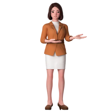 Young Woman Presenting To Right Side Using Both Hands  3D Illustration