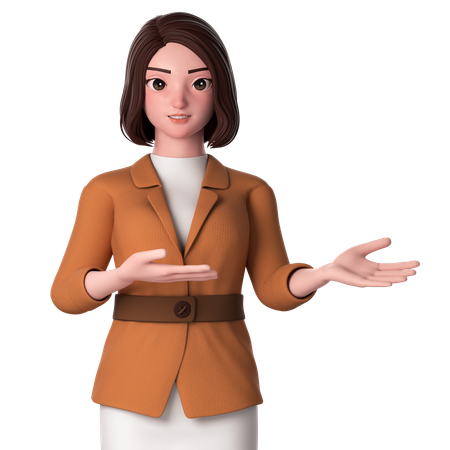 Young Woman Presenting To Right Side Using Both Hands  3D Illustration