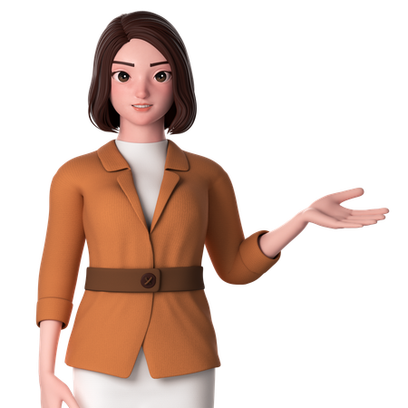 Young Woman Presenting To Right Side Using Right Hand  3D Illustration