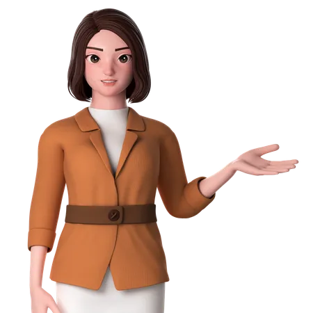 Young Woman Presenting To Right Side Using Right Hand  3D Illustration