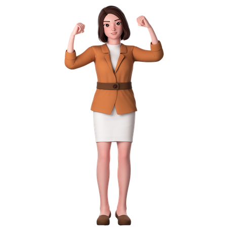 Young Woman Raise Both Fist Hands  3D Illustration