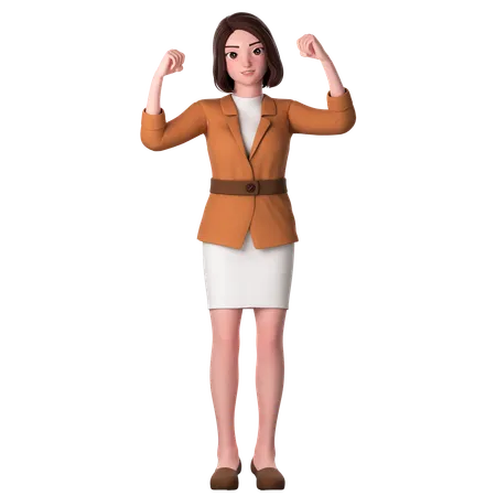 Young Woman Raise Both Fist Hands  3D Illustration