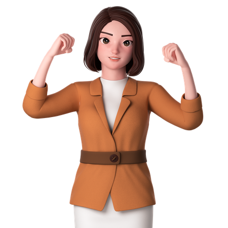 Young Woman Raise Both Fist Hands  3D Illustration