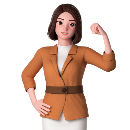 Young Woman Raise Left Fist Hand  3D Illustration