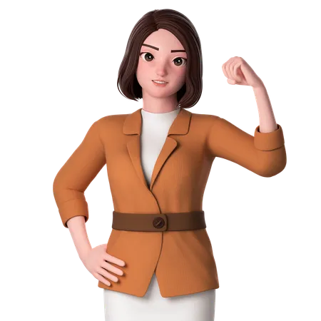 Young Woman Raise Left Fist Hand  3D Illustration