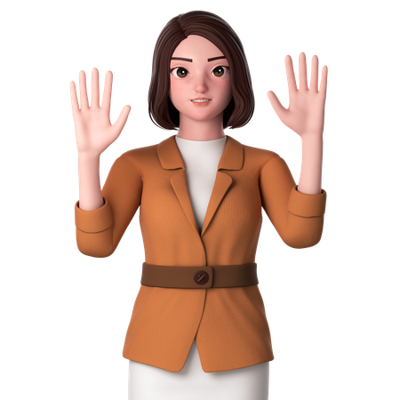 Young Woman Raising Her Both Hands  3D Illustration