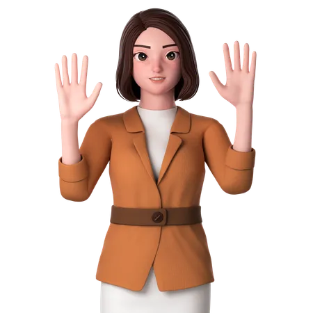 Young Woman Raising Her Both Hands  3D Illustration