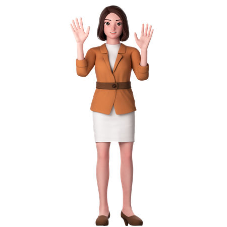 Young Woman Raising Her Both Hands  3D Illustration