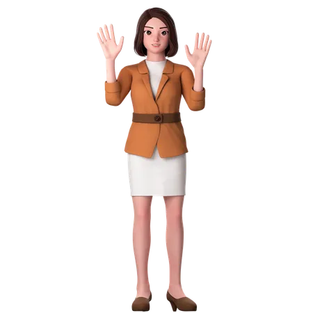 Young Woman Raising Her Both Hands  3D Illustration