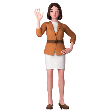 Young Woman Raising Her Left Hand  3D Illustration
