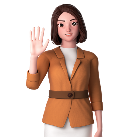 Young Woman Raising Her Left Hand  3D Illustration