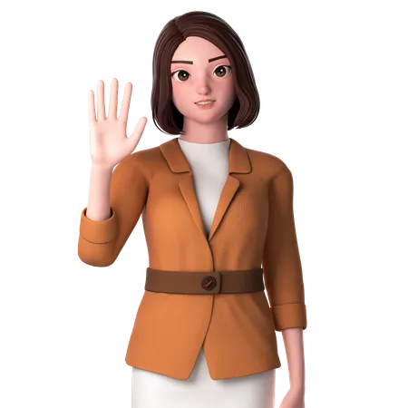 Young Woman Raising Her Left Hand  3D Illustration