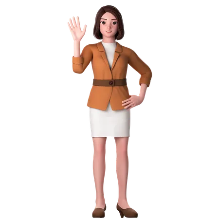 Young Woman Raising Her Left Hand  3D Illustration