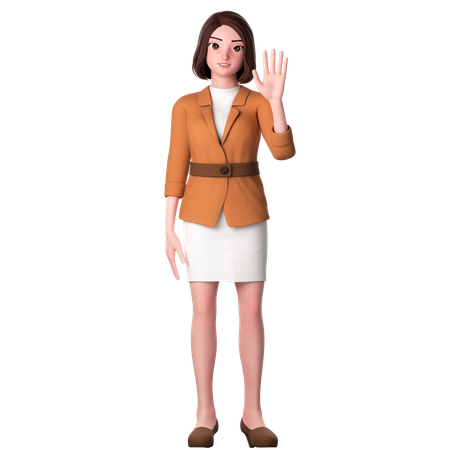 Young Woman Raising Her Right Hand For High Five Gesture  3D Illustration