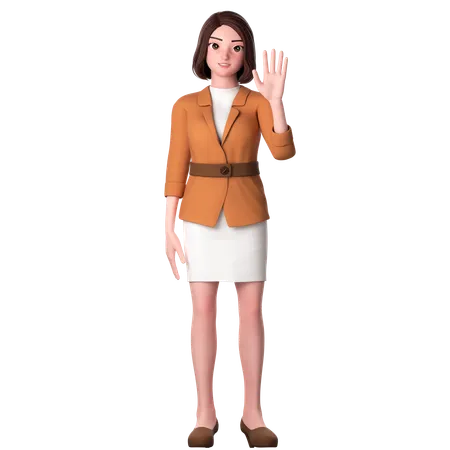 Young Woman Raising Her Right Hand For High Five Gesture  3D Illustration