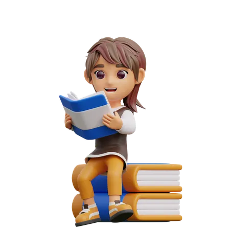 本を読んでいる若い女性  3D Illustration