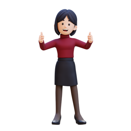 Young Woman Showing Double Thumbs Up  3D Illustration