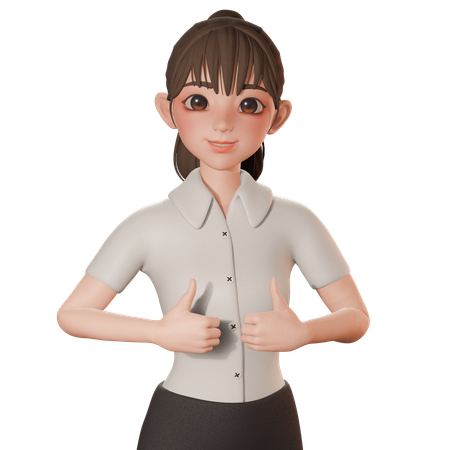 Young Woman Showing Double Thumbs Up Gesture With Both Hands  3D Icon