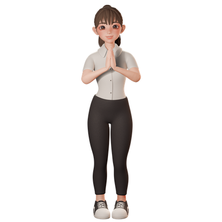 Young Woman Showing Folding Palm While Praying Gesture  3D Illustration