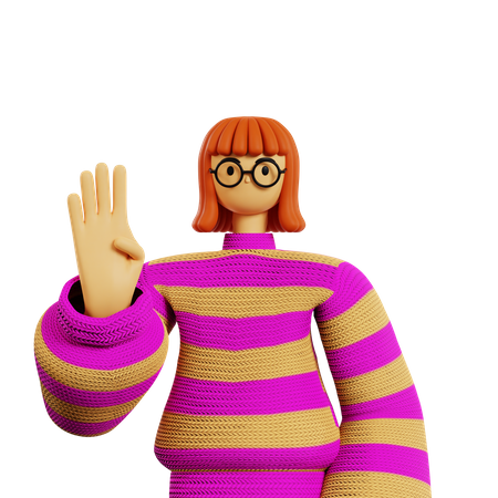 Young woman showing Four finger pose  3D Illustration