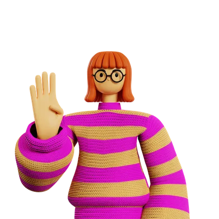 Young woman showing Four finger pose  3D Illustration