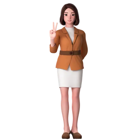Young Woman Showing Peace Hand Gesture Using Left Hand  3D Illustration