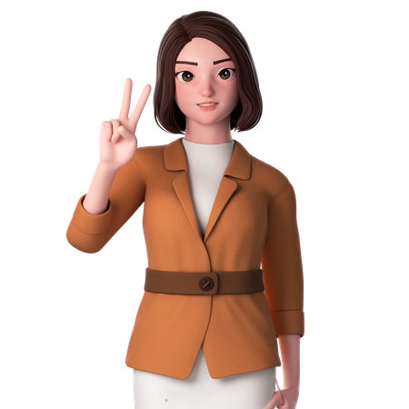 Young Woman Showing Peace Hand Gesture Using Left Hand  3D Illustration