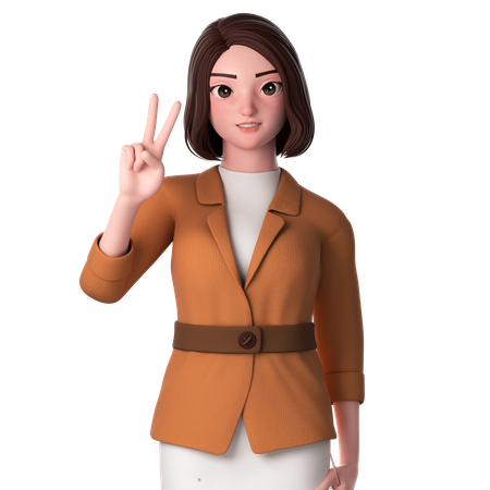 Young Woman Showing Peace Hand Gesture Using Left Hand  3D Icon