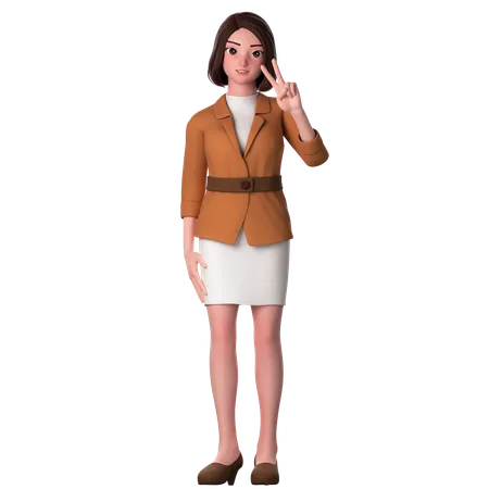 Young Woman Showing Peace Hand Gesture Using Right Hand  3D Illustration