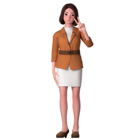 Young Woman Showing Peace Hand Gesture Using Right Hand  3D Illustration