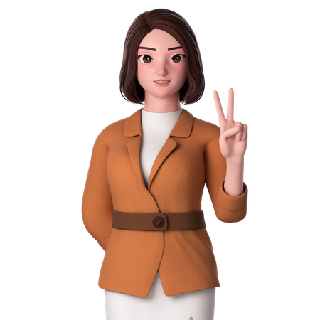 Young Woman Showing Peace Hand Gesture Using Right Hand  3D Illustration