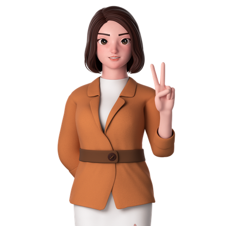 Young Woman Showing Peace Hand Gesture Using Right Hand  3D Icon