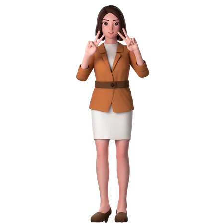 Young Woman Showing Peace Hand Gesture Using Two Hands  3D Illustration