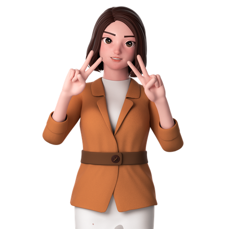 Young Woman Showing Peace Hand Gesture Using Two Hands  3D Illustration