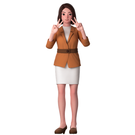 Young Woman Showing Peace Hand Gesture Using Two Hands  3D Illustration