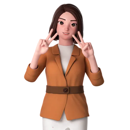 Young Woman Showing Peace Hand Gesture Using Two Hands  3D Illustration