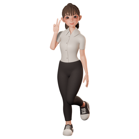 Young Woman Showing Peace Sigh With Left Hand  3D Illustration