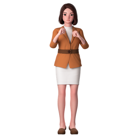 Young Woman Showing Ready To Fight With Fists Both Hands  3D Illustration