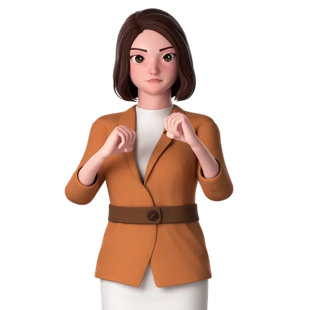 Young Woman Showing Ready To Fight With Fists Both Hands  3D Illustration