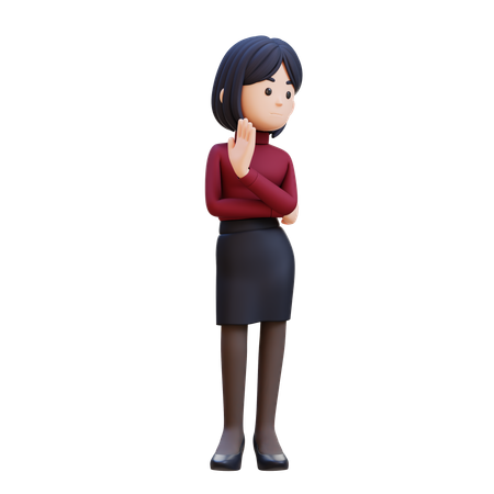 Young Woman Showing Refusal Stop Sign  3D Icon