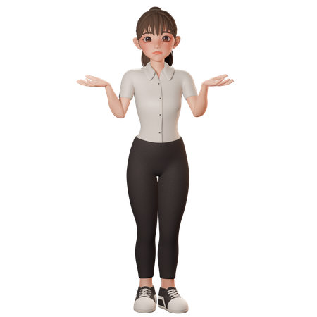 Young Woman Showing Shrugging Pose  3D Illustration