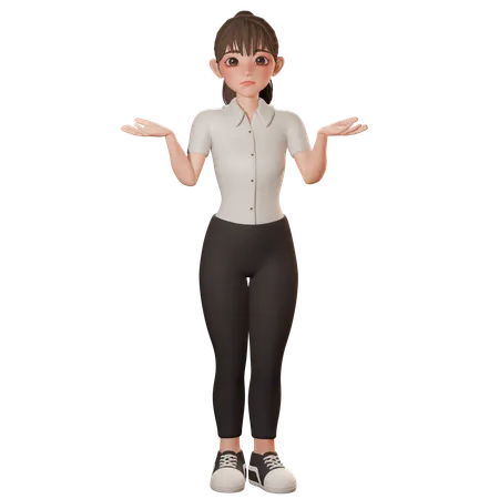Young Woman Showing Shrugging Pose  3D Illustration