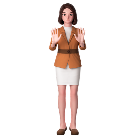 Young Woman Showing Stop Gesture Using Both Hands  3D Illustration
