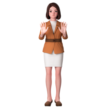 Young Woman Showing Stop Gesture Using Both Hands  3D Icon