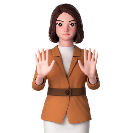 Young Woman Showing Stop Gesture Using Both Hands  3D Icon