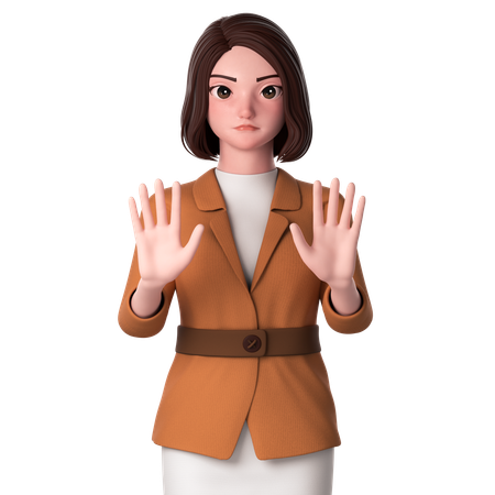 Young Woman Showing Stop Gesture Using Both Hands  3D Illustration