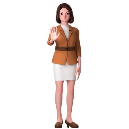 Young Woman Showing Stop Gesture Using Left Hand  3D Illustration