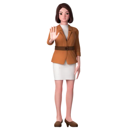Young Woman Showing Stop Gesture Using Left Hand  3D Illustration